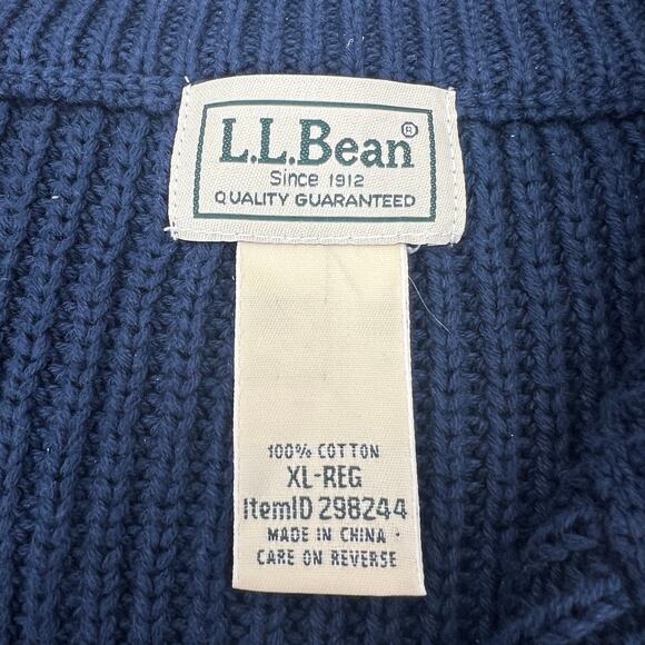 L.L. Bean Mens 100% Cotton Navy Cardigan Full Zip Sweater Pockets Size XL - Picture 6 of 8